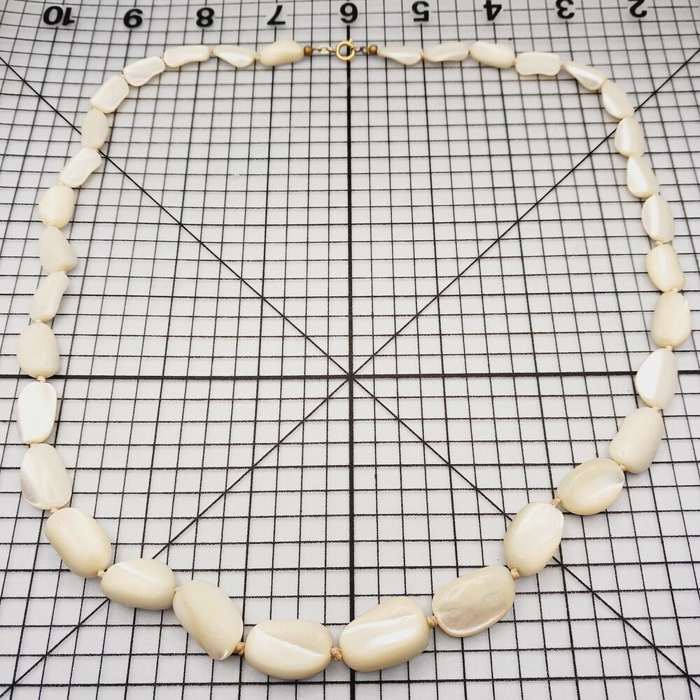 Necklace VTG 90s Freeform Bead Ivory Cream Graduated Faux Shell Hand Knotted 24"